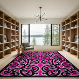 Vibrant Pink Black Tribal Swirl Area Rug