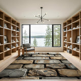 Distressed Concrete Brick Wall Area Rug