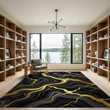 Kintsugi Gold Vein Black Marble Area Rug