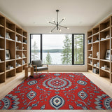 Vibrant Red Paisley Mandala Area Rug