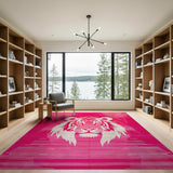 Vibrant Pink Tiger Head Geometric Area Rug