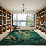 Emerald Green Gold Fern Leaf Area Rug