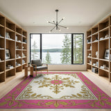 Ornate Pink Gold Floral Area Rug