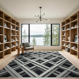 Geometric Lattice Area Rug Black White