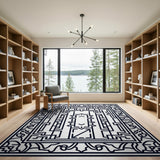 Intricate Geometric Black White Black and White Area Rug