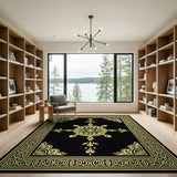 Traditional Persian Ornate Gold Mandala Black Area Rug