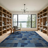 Geometric Modern Blue and Teal Navy Blue Geometric Abstract Area Rug