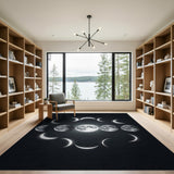 Moon Phases Circular Black White Area Rug