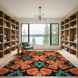 Vibrant Orange Teal Persian Pattern Area Rug