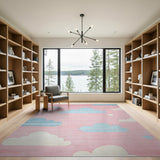 Whimsical Pink Clouds Kids Cartoon Area Rug