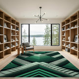 Emerald Green Geometric Stair Maze Area Rug