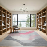 Abstract Pink Wave Grey Area Rug