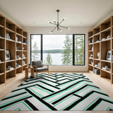 Geometric Black Green Zigzag Area Rug