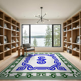 Ornate Blue Scroll Medallion Area Rug