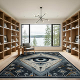 Mystical Eye Geometric Blue Teal Area Rug