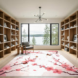 Floral Vintage Pink Cherry Blossom Butterfly Area Rug