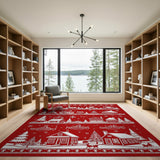 Festive Christmas Village Red Papercut Area Rug