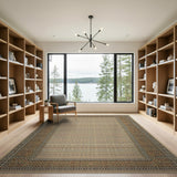 Beige Persian Area Rug with Ornate Teal Borders