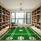 Kids Cartoon Green Baseball Field Green Area Rug