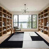 Modern Black White Grey Geometric Block Rug