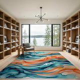Blue and Teal Abstract Area Teal Ocean Waves Abstract Area Rug