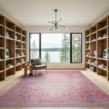 Pink Hearts Geometric Distressed Vintage Rug