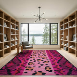 Pink Vibrant Pink Leopard Print Boho Area Rug