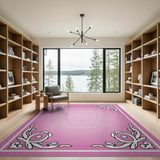 Pink Mandala Rug with Ornate White Borders