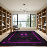 Pink Geometric Circuit Grid Area Rug
