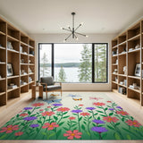 Whimsical Butterflies Over Colorful Daisies Rug