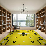 Cute Cartoon Bee on Sunny Yellow Floral Rug