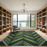Green Herringbone Plank Area Rug