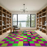 Neon 3D Cube Checkerboard Area Rug