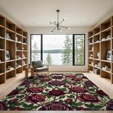 Burgundy Rose Thorns Floral Area Rug