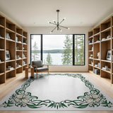 Green Ornate Green Floral Vine Border Rug