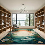 ODIKA Washable Tropical Beach Sunset Area Rug - Vintage Low Pile Non-Slip Rug