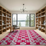 Red Bold Red Geometric Modern Area Rug