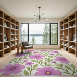 Vibrant Pink Cosmos Floral Area Rug