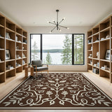 Ornate Floral Vine Brown Area Rug