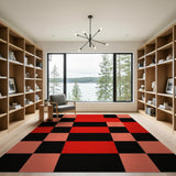 Geometric Modern Bold Red Black Geometric Patchwork Area Rug