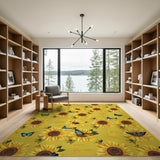 Sunflower Butterfly Yellow Floral Rug