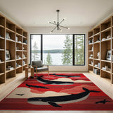 Red Humpback Whale Silhouette Area Rug