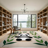 Adorable Cartoon Panda with Bamboo Area Rug