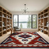 ODIKA Southwestern Geometric Washable Area Rug - Red & Navy Blue Low Pile Non-Slip Carpet