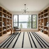 Modern Black Vertical Stripe Ivory Rug