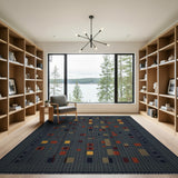 Navy Geometric Block Area Rug with Vibrant Multi-Colors