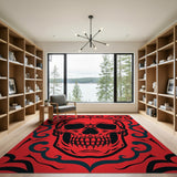 Bold Red Tribal Skull Area Rug