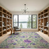 ODIKA Washable Purple Floral Vintage Rug - Non-Slip Low Pile Area Rug