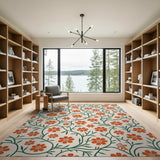 Orange Floral Vine Pattern Area Rug