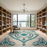 Blue and Teal Ornate Teal Medallion Persian Rug
